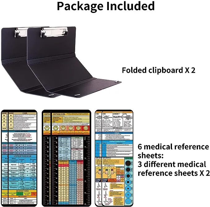 2Packs Nursing Clipboard Foldable-Nurse Clipboard-Foldable Clipboard-Folding Clipboard-Clipboard Folder-Medical Clipboard-Pocket Size-6Medical Cheat Sheet-Fits for Medical Staff-Plastic-Black