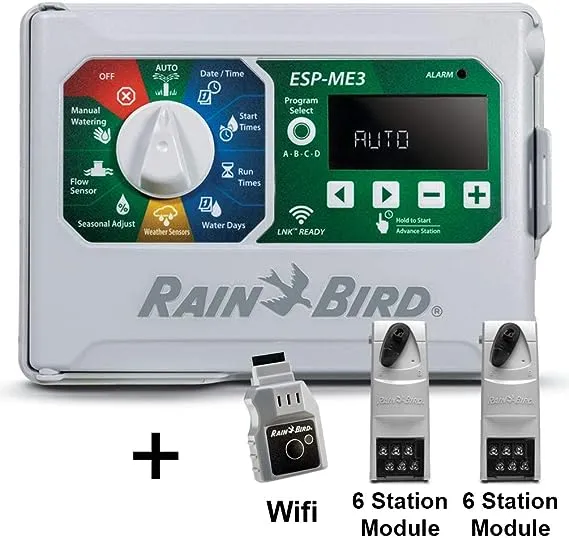 Rain-Bird Controller Indoor Outdoor Lawn Irrigation Sprinkler Timer ESPME3 (+ WiFi + 3 Modules)