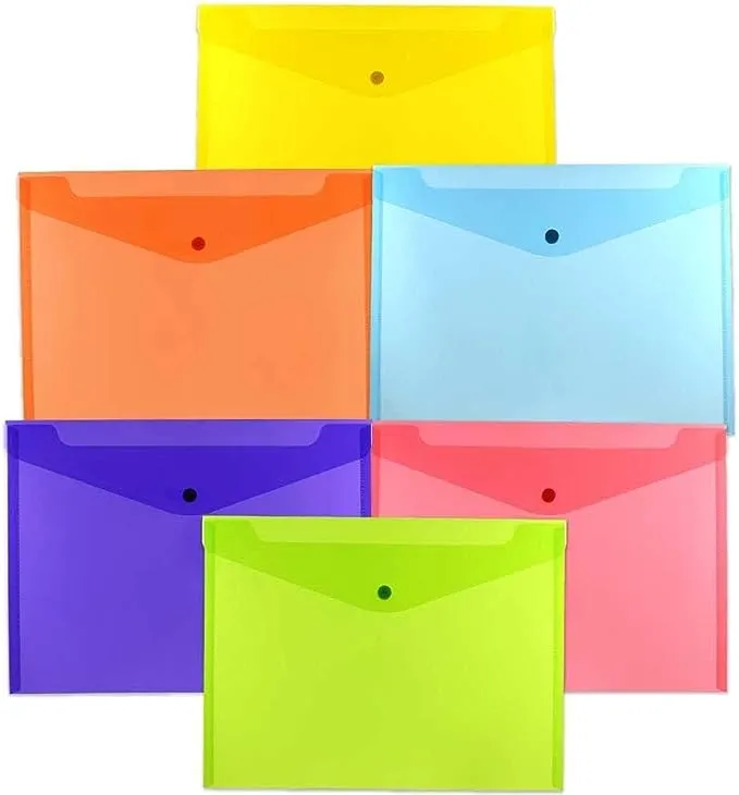 JAM PAPER Plastic Envelopes with Snap Closure - Legal Booklet - 9 3/4 x 14 1/2 - Assorted Colors - 6/Pack