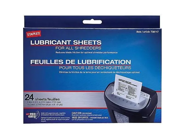 Staples Shredder Lubricant Lubricating Sheets 24/pk