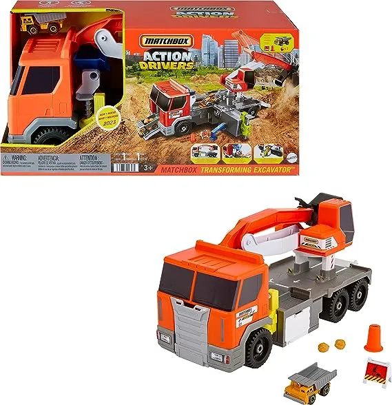 Matchbox Action Drivers Transforming Excavator, Large-Scale Toy... 