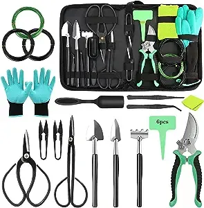 24-Piece Bonsai Tree Garden Tool Set, Black