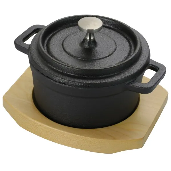 Campton 0.30 Qt. Oval Cast Iron Mini Casserole with Lid and Wooden Base