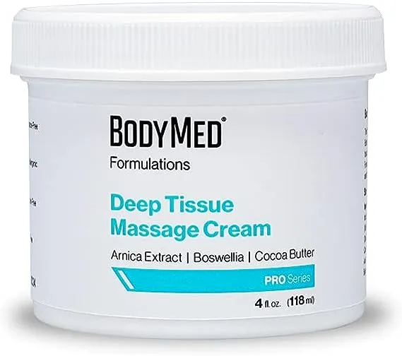 BodyMed Formulations Deep Tissue Massage Cream, 4 oz. – Fragrance-Free, All-Natural Cream for Massage Therapy – Formulated with Arnica Extract & Cocoa Butter – Hypoallergenic & Paraben Free