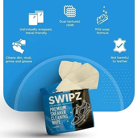 SWIPZ Sneaker Wipes - All Purpose Shoe Cleaning Wipes - Individually Wrapped - 12 Count