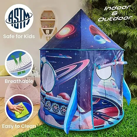 W&O Rocket Ship Play Tent with Blast Off Button - Rocket Tent - Rocket Ship Toys for Kids - Pop Up Tents for Kids - Rocket Ship