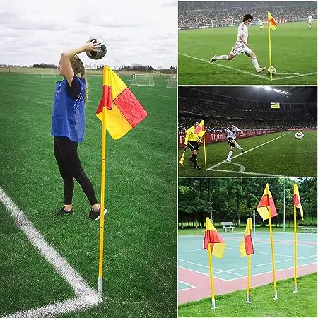 Scooer Football Field Corner flags with Storage Bag, Portable Soccer Flags Soccer Poles,Dribbling Soccer Equipment for Training - Set of 4 for Turf (Soccer Poles Flags)