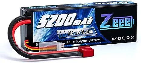 Zeee 2S Lipo Battery 7.4V 5200mAh 50C Hard case Battery with Deans T Plug for RC