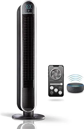 Lasko 40” Smart Oscillating Tower Fan Powered by Aria, Wi-Fi Connected, Voice Controlled, Compatible with Alexa and Google Assistant, Timer, 5