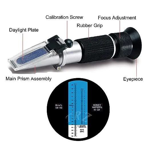 Refractometer Honey 10-32% Water Honey 58-90% Brix Sugar Baume for Beekeeping