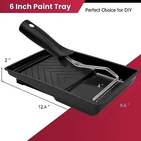 Mister Rui Paint Tray, 12 Pack, 6 Inch Paint Tray with Liners, Paint Roller Tray Kit with 4 Inch Roller Frame, Plastic Paint Tray, Disposable Paint Tray Liners for Home Improvement