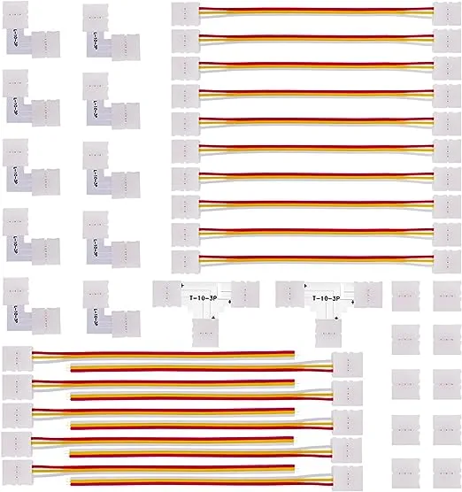 3 Pin LED Strip Connector Kit, Include LED Corner Connector, Unwired Gapless and T Shape Connector,Strip to Strip and Strip to Controller Jumper for 10mm 3Pin WS2811 WS2812 LED Strip