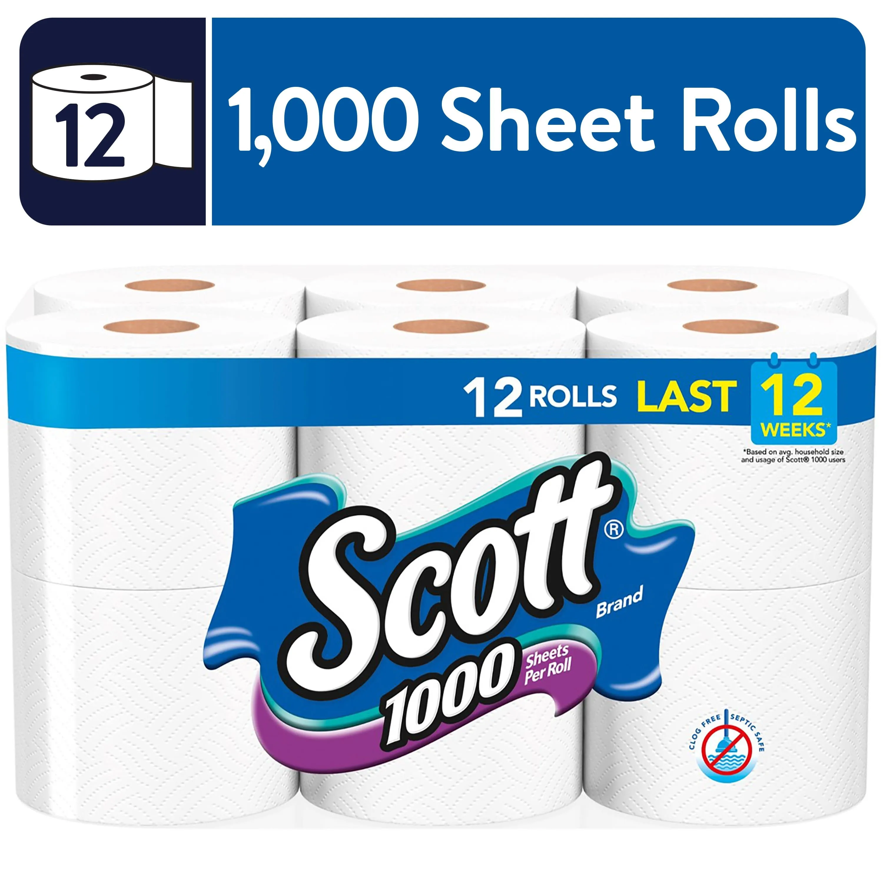 Scott White Toilet Tissue (1000-Sheet 12 Rolls per Pack) (8-Pack)