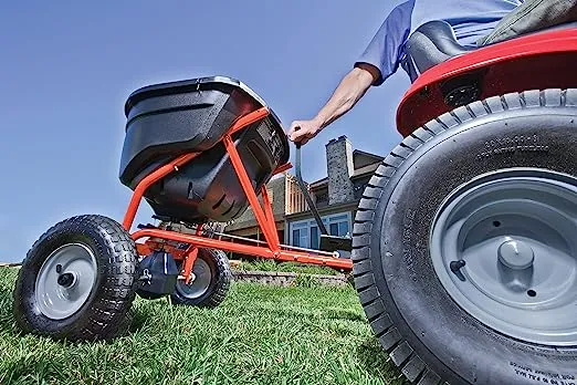 Agri-Fab 45-0463 130 lb. Tow-Behind Lawn & Garden Broadcast Spreader for Seed,Fertilizer,Salt,Ice Melt; Easy to use Flow Control from Seat of Riding Lawn Mower