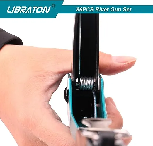 Rivet Gun, Rivet Gun Kit, Pop Rivet Gun, 80PCs Metal Rivets and 4 Drill Bits, Heavy Duty Hand Riveter, Rivet Gun Tool for Metal, Automotive, Blind Rivets 3/32" 1/8" 5/32" 3/16"