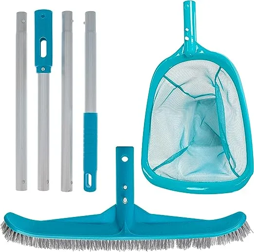 U.S. Pool Supply Pool Maintenance Kit with Leaf Skimmer Net, Brush, and Adjustable Telescopic Pole - 6" Deep Mesh Netting, Nylon Scrub Brush, Clean Sweep Debris from Walls, Floors, Steps, Spas, Ponds