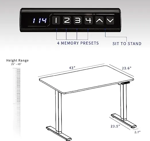 VIVO Electric 60 x 24 inch Standing Desk Workstation, Memory Controller Height Adjustment, 1B Series, One-Piece Black Top, White Frame, DESK-KIT-1W6B