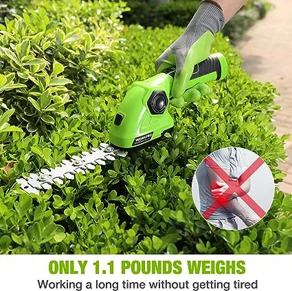 WORKPRO Cordless Grass Shear & Shrubbery Trimmer - 2 in 1 Handheld Hedge Trimmer 7.2V Electric Grass Trimmer Hedge Shears/Grass Cutter 2.0Ah Rechargeable Lithium-Ion Battery and USB Cable Included