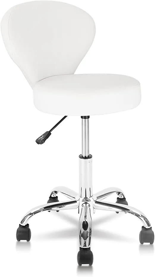 KLASIKA PVC Faux Leather Rolling Swivel Salon Stool Chair with Back Support Adjustable Hydraulic Seat Height 22 in Diameter 15 Inch for Office Massage Facial Spa Medical Drafting Tattoo Beauty Barber