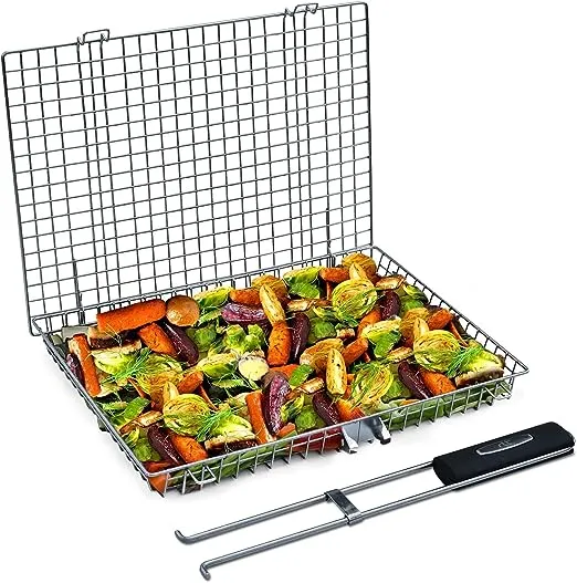 Grill Basket Extra Large,Grill Accessories for Outdoor Grill,Grilling Gifts for Men,Fish Grill Basket, Shrimp Vegetable, Veggie, Barbecue BBQ Rack, Camping Cooking, Unique Detachable Handle