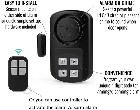 HENDUN Outdoor Door Alarm with Remote Keypad, Waterproof IP67,Inground Pool Safety Alarm,Gate Alarm Sensor, 140 dB Super Loud, Prying Door Alarm,Entrance Alert (1 Pack)