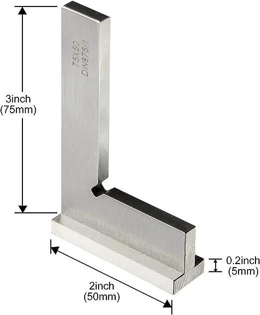 Precision Machinist Square 3 Inch Engineer Square 90 Degree Right Angle Ruler Ground Hardened Steel with Seat 3 x 2 Inch