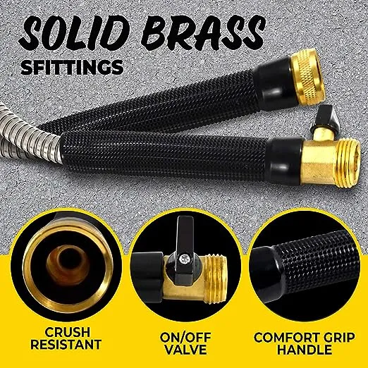 Bionic Steel Pro 75 FT Garden Hose with Nozzle, 304 Stainless Steel Metal Water Hose 75Ft, Flexible Hose, Kink Free, Lightweight and Durable, Crush Resistant Fitting, Easy to Coil, 500 PSI 2024 Model