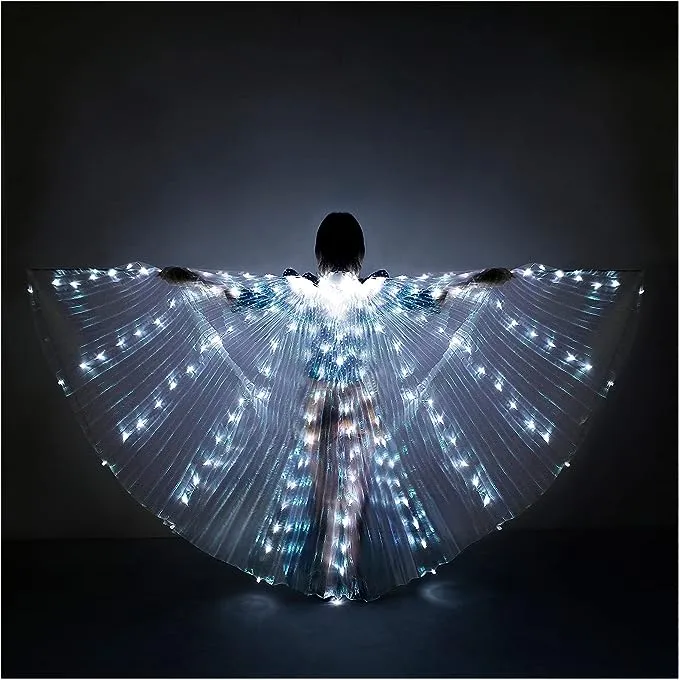 iMucci LED Lights Belly Dance Isis Glow Angel dance Wings with Telescopic Sticks Flexible Rods for Adults and Child Multicolor