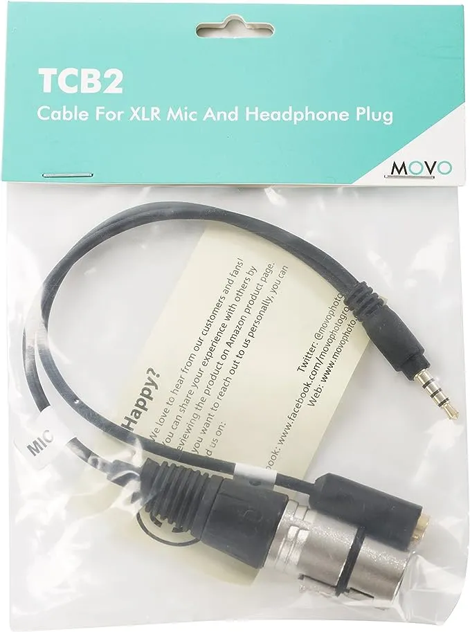 Movo TCB2 XLR Microphone to TRRS Smartphone Adapter with Headphone Jack - Compatible with iPhone and Android - XLR Female to 3.5mm Male Y Splitter Mic and Audio Adapter, Must-Have Cable for Recording