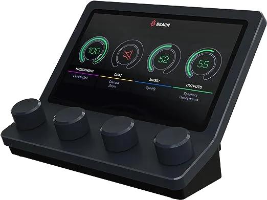 BEACN Mix USB C Audio Controller | Windows and MacOS Audio Mixer for Gaming or Work| 4-Channel Audio Control with 5" Full-Color Display & Precision Knobs | Drag-and-Drop Customization (Dark)
