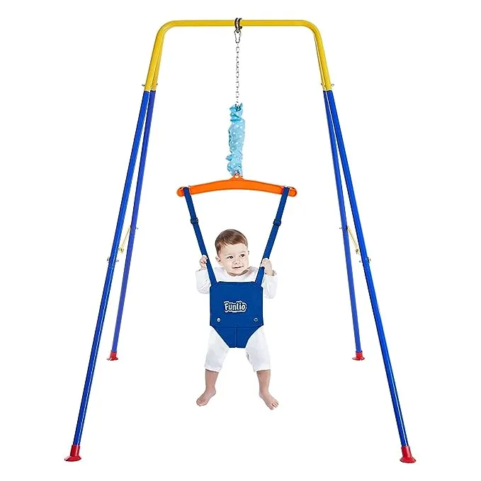 FUNLIO Baby Jumper with Stand for 6-24 Months, Infant Jumper for Indoor/Outdoor Play, Toddler Jumper for Baby Girl/Boy, with Adjustable Chain, Easy to Assemble & Store (with Stand)