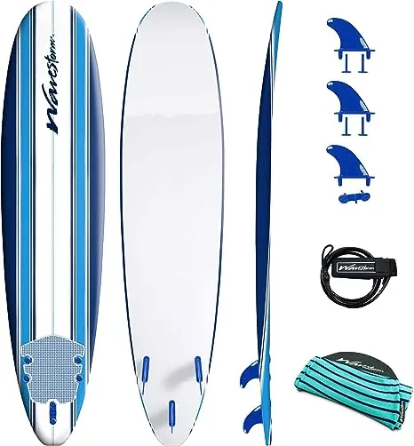 Wave Storm - Classic Soft Top Foam 8&#039; Surfboard for Beginners and All Surfing...