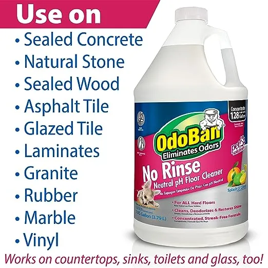 OdoBan Pet Solutions No Rinse Neutral pH Floor Cleaner Concentrate, 4 Gallons, Splash O' Citrus Scent