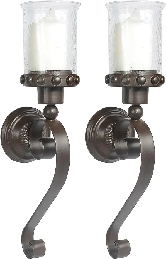 Set of 2 - Metal and Glass Candle Sconces, 20 Inches High X 6 Inches Deep X 4.75