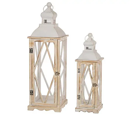 Metal Lanterns - Set of 2 - 9.06&#034;L x 9.06&#034;W x 28.74&#034;H 6.3&#034;L x 6.3&#034;W x 20.47&#034;H