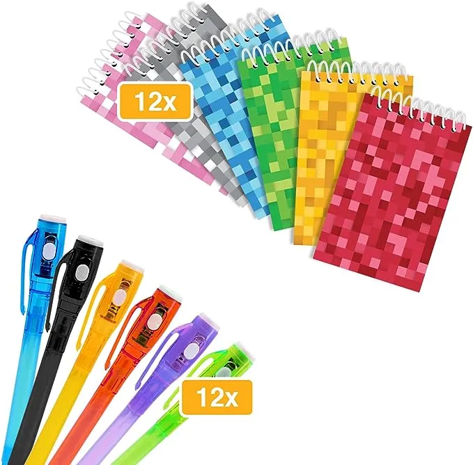 Herofiber pixels Party Favors for Kids Set of 12 Invisible Ink Pen and Mini Notebooks Goodie Bag Stuffers with Invisible Ink Pens for Boys