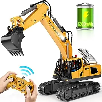 Remote Control Excavator Construction Toys for Boys, 2×1200mAh RC Excavator Toy with Metal Shovel & Light, 11CH Excavator Toys for Boys 3-5 4-7 8-12 Year Old Kids 2024 Christmas Birthday Gift,120+Mins