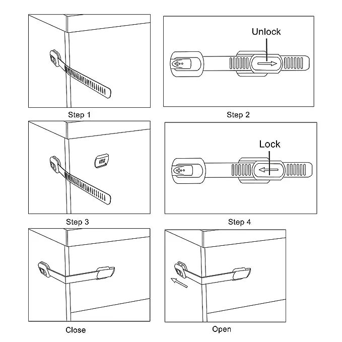 12 Pack Baby Proofing Cabinet Strap Locks - Vkania Kids Proof Kit - Child Safety Drawer Cupboard Oven Refrigerator Adhesive Locks - Adjustable