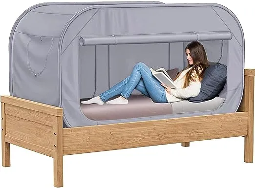 Skywin Bed Tent Twin - Pop Up Privacy Tent for Twin Bed, Collapsible, Breathable, Light Reducing Pongee Bed Canopy for Warm and Cozy Night (Modern Grey)