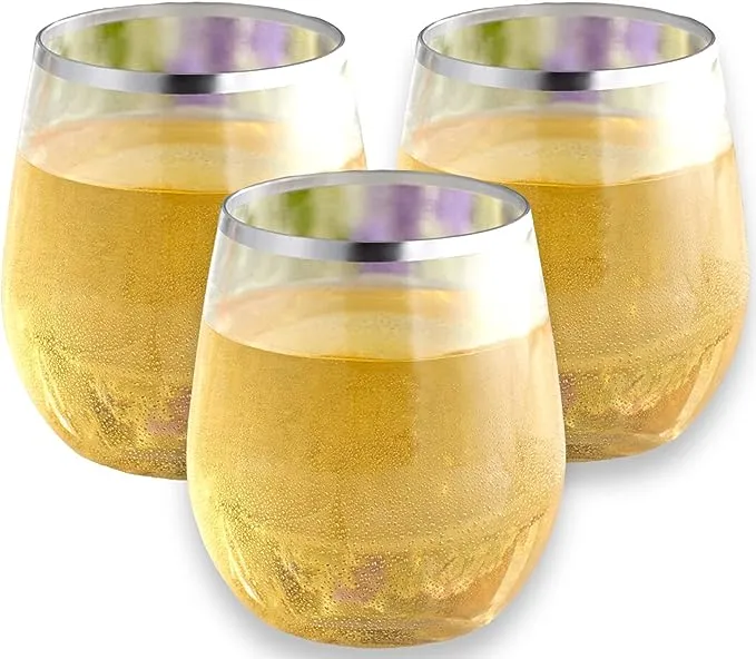 48 Stemless Wine Glasses 10 oz Clear Dishwasher Safe Tumbler rose gold rim