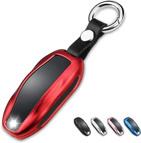 QBUC for Tesla Key Fob Cover with Keychain Compatible with Tesla Model S/3/Y Keyless Protection Case Smart Remote Accessory (Red)