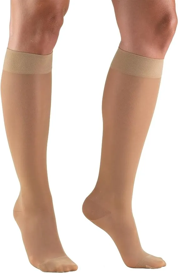 Truform Sheer Compression Stockings, 15-20 mmHg, Women's Knee High Length, 20 Denier, Light Beige, Medium