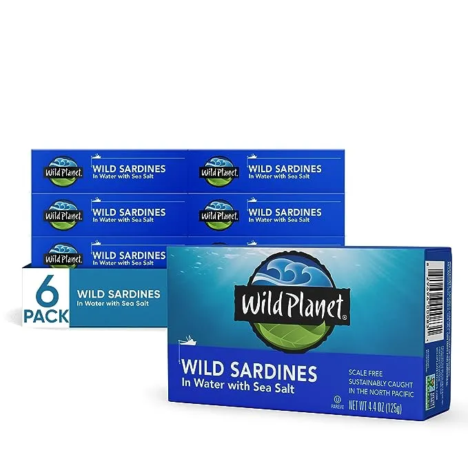 Wild Planet Wild Sardines in Water with Sea Salt, Tinned Fish, Non-GMO, Sustainable 4.4 Ounce (Pack of 12)