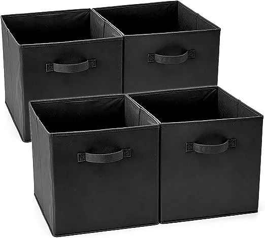 Ezoware Set of 4 Foldable Fabric Basket Bin 13 x 15 x 13 inch Collapsible Organizer Storage Cube with Handles for Home Bedroom