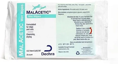 Dechra MalAcetic Wet Wipes for Cats and Dogs 25-Count