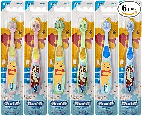 Oral-B Baby Manual Toothbrush, Pooh Characters, 0-3 Years Old, Extra Soft (Characters Vary) - Pack of 4