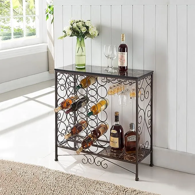 Kings Brand Furniture - Freestanding Wine Rack Table, Liquor Bar Cabinet with Wine Storage - Holds 24 Bottles and Glasses Holder