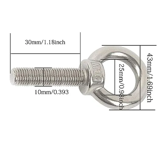 HYXXYY Shoulder Eye Bolt, M10 304 Stainless Steel Eye Bolts 3/8"x1.18" Eye Bolts Heavy Duty Screw Bolt with Washer and Nuts Set Muti-Function for Indoor Outdoor, 10mm x 30mm, 4 Pack