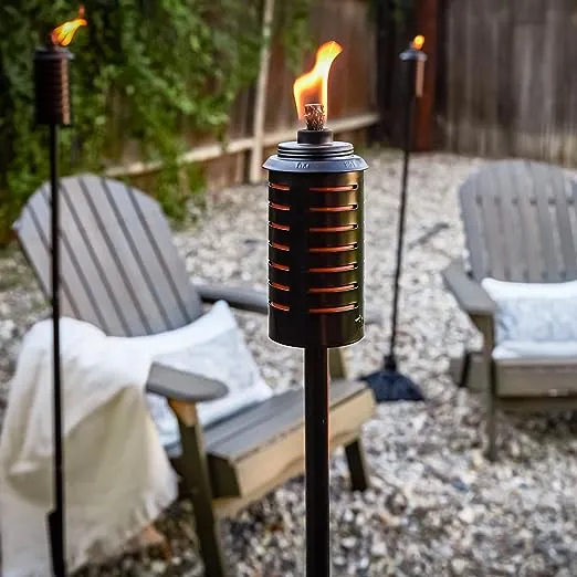 TIKI Brand Easy Install 64 Inch TIKI Torch, Outdoor Decorative Lighting for Lawn Patio Backyard, Metal Black and Orange, 2 - Pack, 1120130