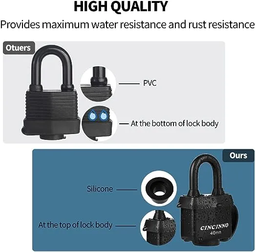 CINCINNO 40mm Padlock with Key,Weatherproof Laminated Steel Locks with Keys,Heavy Duty Keyed Alike Padlocks for Outdoor Use,12 P